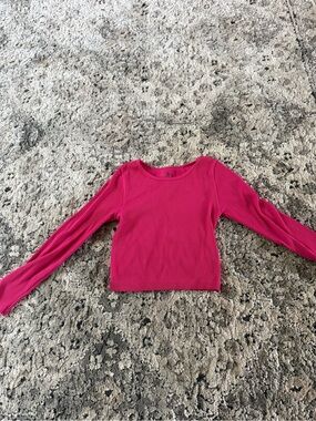 Buckle Girls' Ribbed Long-Sleeve Top in Hot Pink